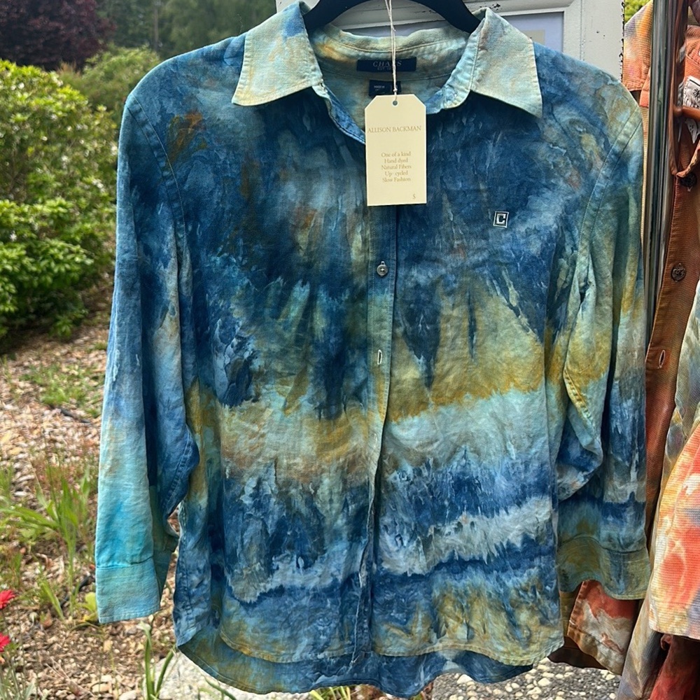 Chaps cotton button down shirt upcycle ice dyed by Allison Backman Size M